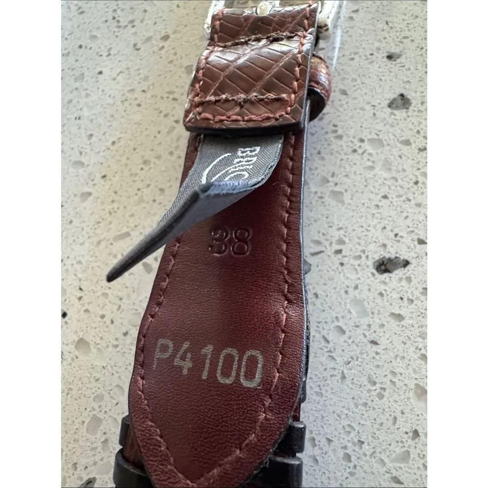 Brighton Vintage Brown and Black Woven Embossed Leather Men's Belt Size 38